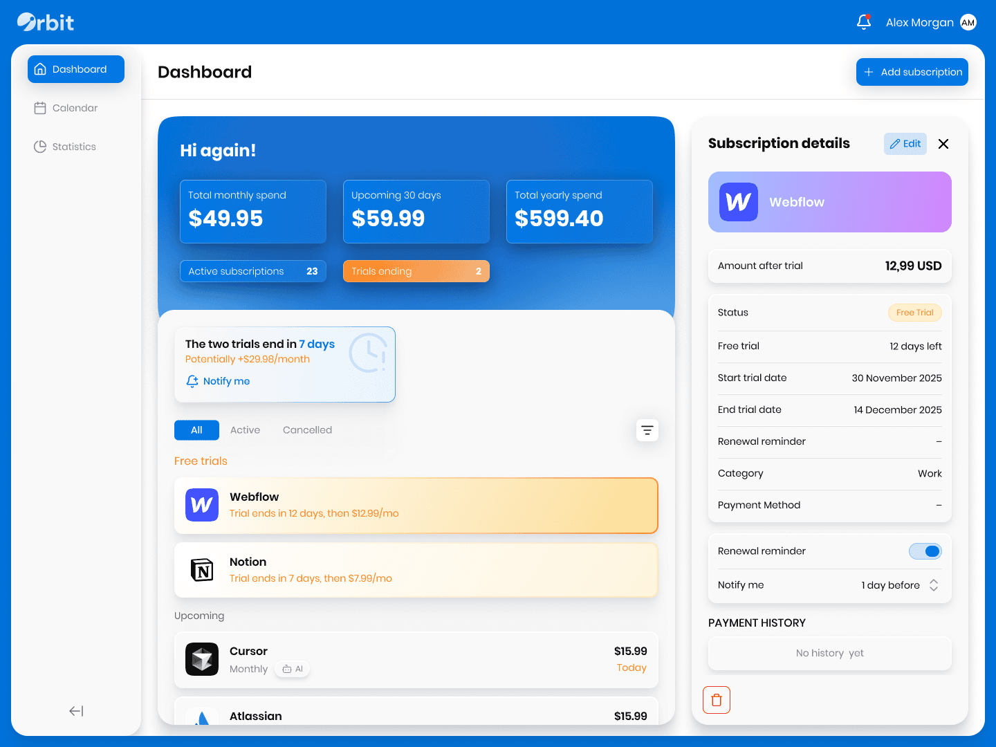 Orbit Money dashboard